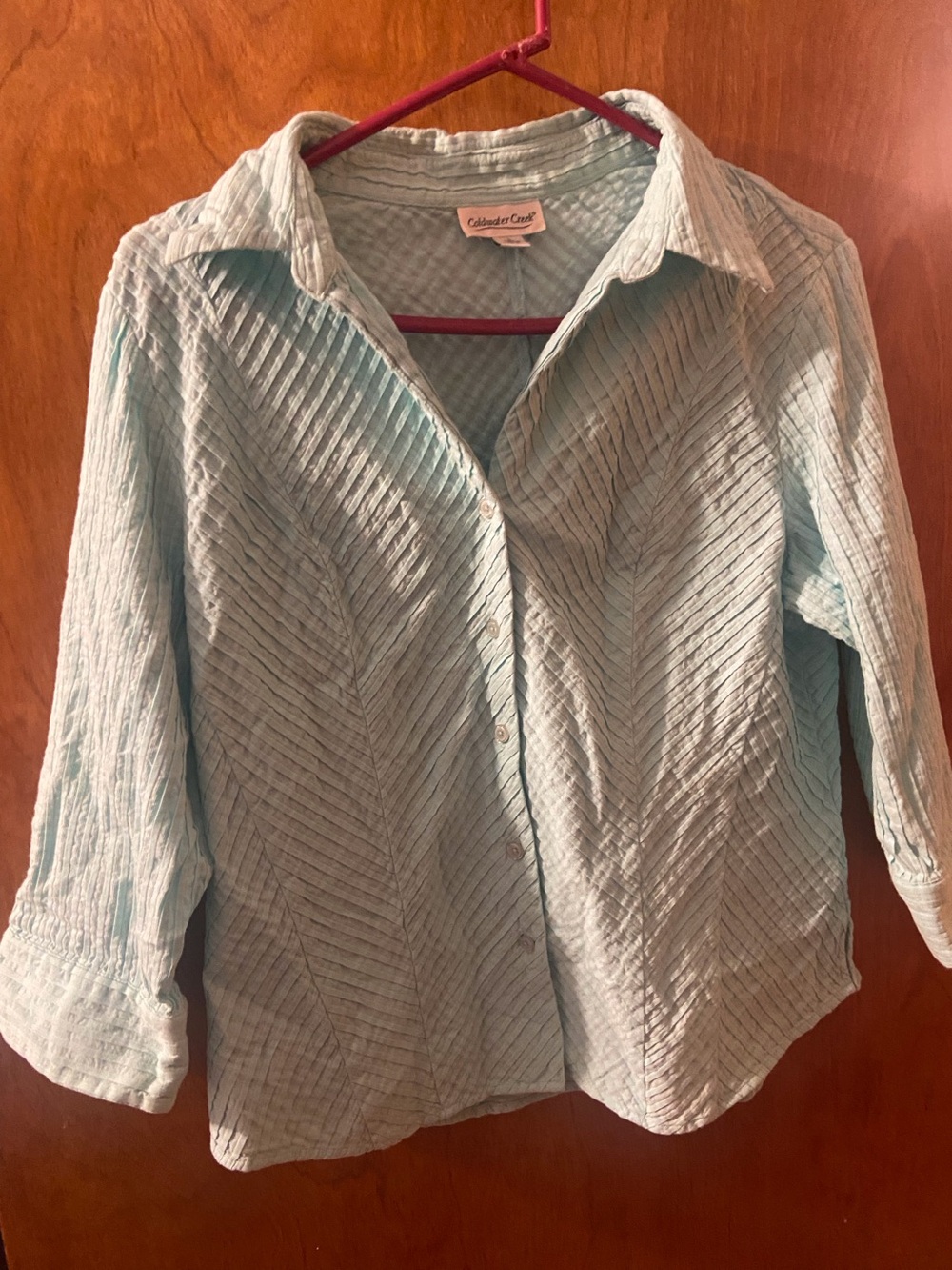 Coldwater Creek Women's Light Blue Textured Button-Front Shirt Size Large